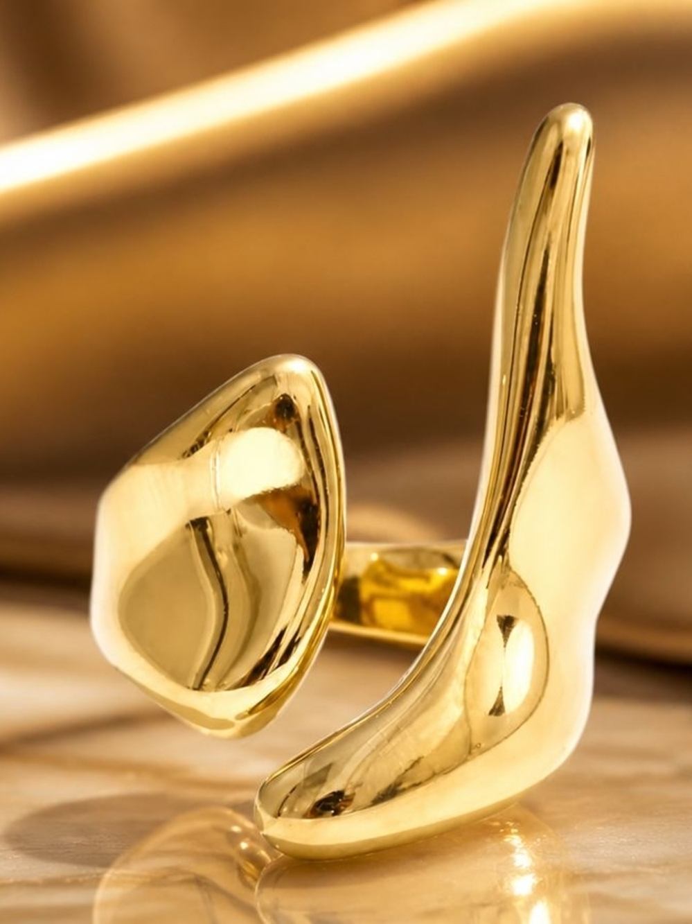Chunky Sculptural Gold Open Ring | Organic Statement Ring - Picture 2 of 7